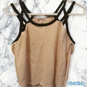 Jealous Tomato Beige Camisole with Black Trim and Strappy Shoulders